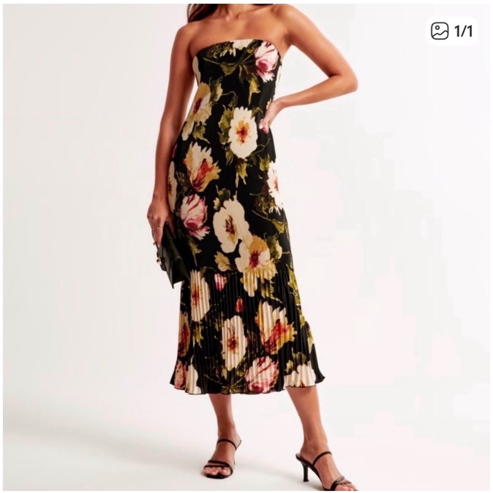 Abercrombie & Fitch Strapless Maxi Dress Womens XL Black Floral Dark Romantic